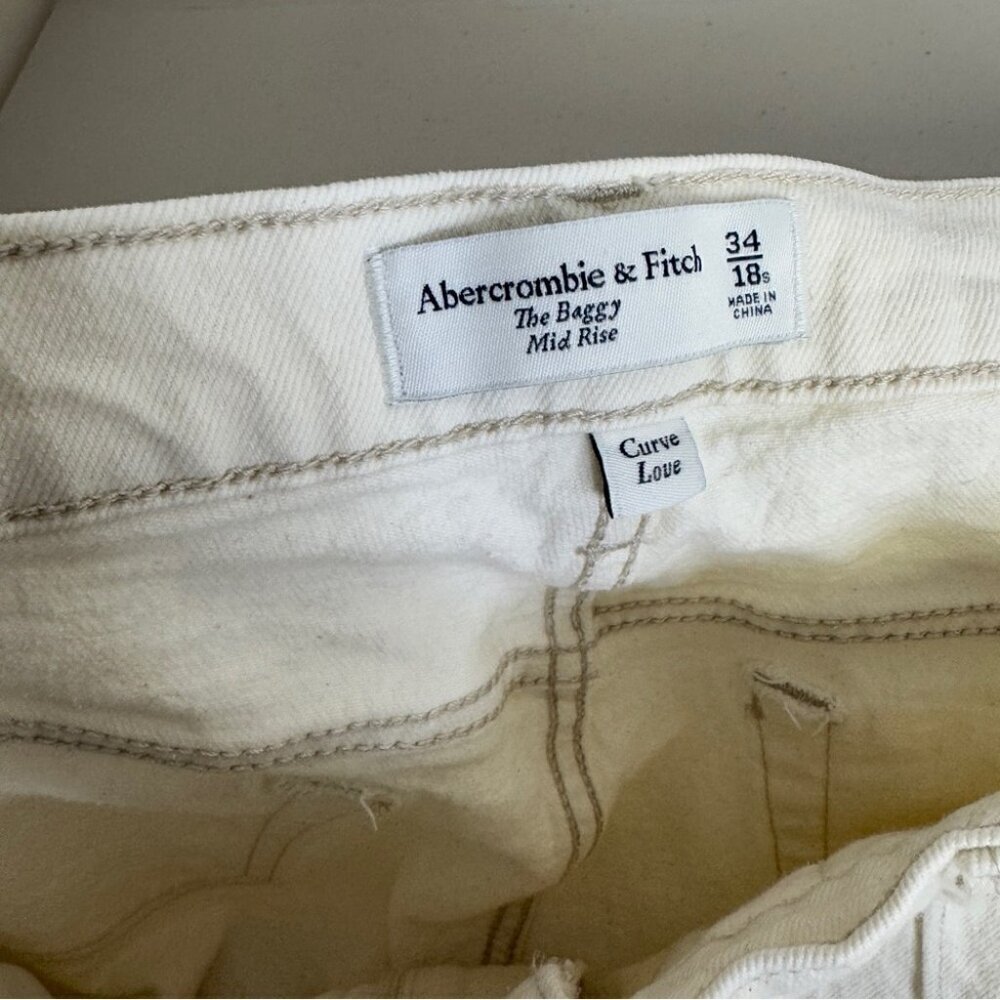 Abercrombie & Fitch Curve Love Mid Rise Baggy Jean Cream Plus Size 34 18 - Picture 7 of 14